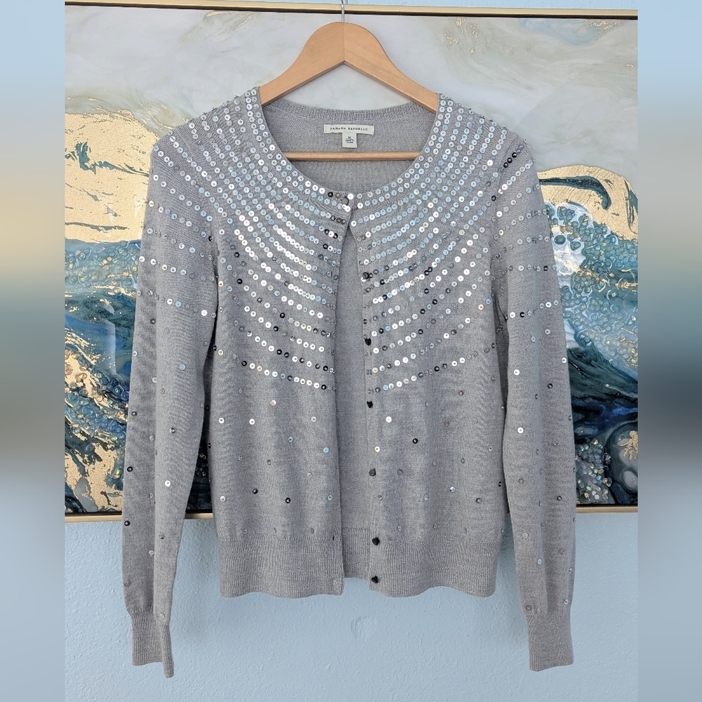 Banana Republic Gray Sparkle Cardigan Merino Extra Fine Wool Woman's Size M